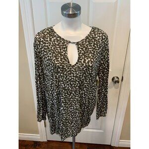 Michael Kors Green Ginko Leaf Keyhole Top, Size Large